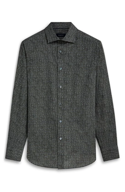 Bugatchi Axel Shaped Fit Mosaic Print Stretch Cotton Button-up Shirt In Khaki