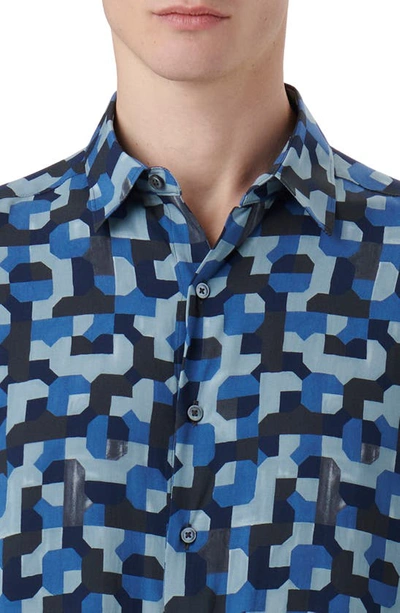 Shop Bugatchi Julian Shaped Fit Ecovero™ Geo Print Button-up Shirt In Navy