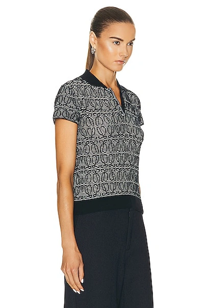 Shop Loewe Anagram Jacquard Polo Sweater In Navy & White