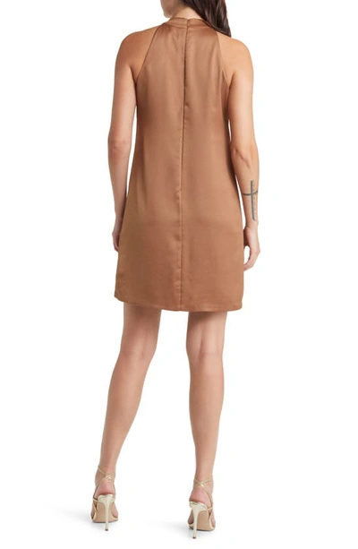 Shop Vince Camuto Bow Neck Satin Shift Dress In Bronze