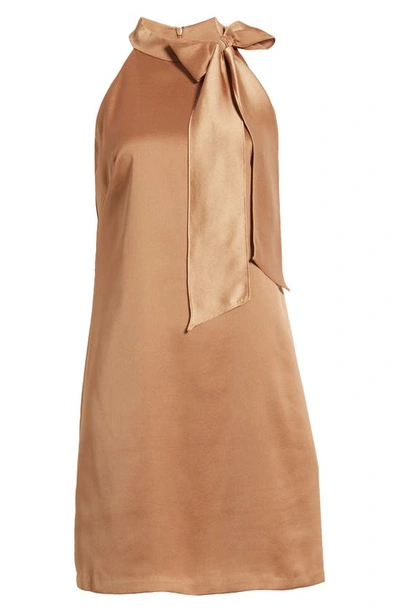 Shop Vince Camuto Bow Neck Satin Shift Dress In Bronze