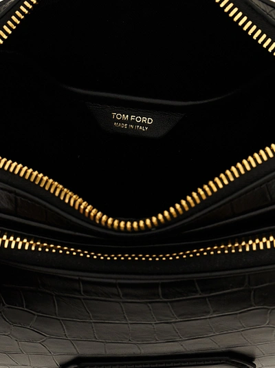 Shop Tom Ford Logo Coconut Leather Shoulder Strap Crossbody Bags Black