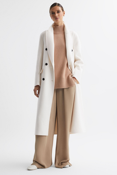 Shop Reiss Arla - Cream Petite Relaxed Wool Blend Blindseam Belted Coat, Us 10