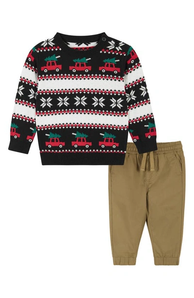 Shop Andy & Evan Cars Jaquard Sweater & Pants Set In Black