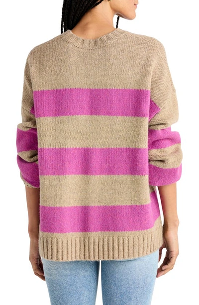 Shop Splendid Ivy Stripe Crewneck Sweater In Beige/ Magenta Stripe