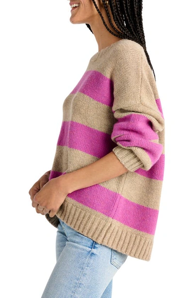 Shop Splendid Ivy Stripe Crewneck Sweater In Beige/ Magenta Stripe
