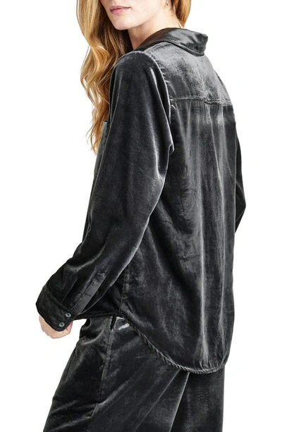 Splendid Irene Stretch Velvet Button-up Shirt In Lead