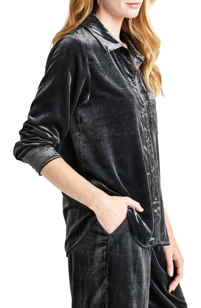 Splendid Irene Stretch Velvet Button-up Shirt In Lead