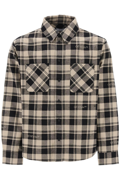 Shop Off-white Flannel Shirt With Logoed Check Motif In Beige,black