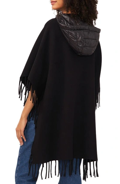 Shop Vince Camuto Hoodie Cape With Fringe In Rich Black