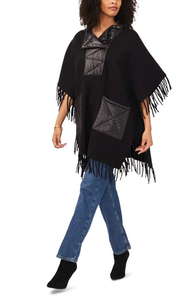 Shop Vince Camuto Hoodie Cape With Fringe In Rich Black