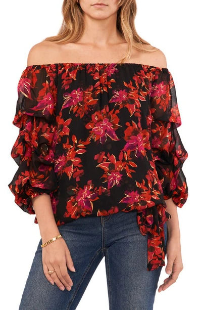 Shop Vince Camuto Balloon Sleeve Off The Shoulder Top In Rich Black/ Pink