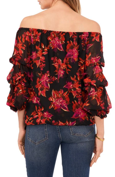 Shop Vince Camuto Balloon Sleeve Off The Shoulder Top In Rich Black/ Pink