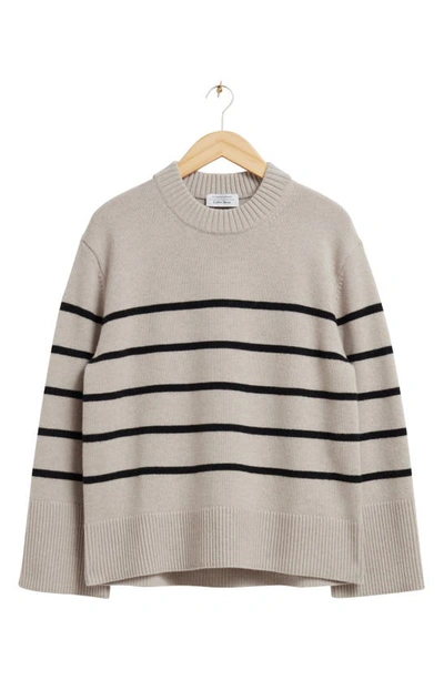 Shop & Other Stories Crewneck Sweater In Light Beige Stripe