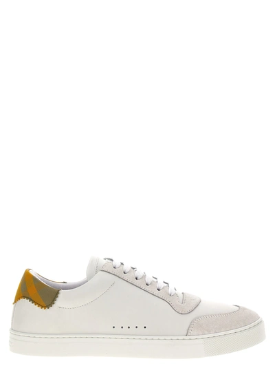 Shop Burberry Check Sneakers In White