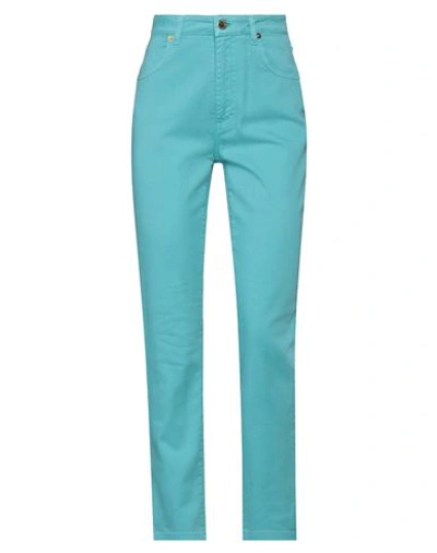 Shop Alberta Ferretti Woman Jeans Turquoise Size 6 Cotton, Elastane In Blue