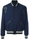 Saint Laurent Wool Gabardine Teddy W/ Leather Details, Blue In Blue
