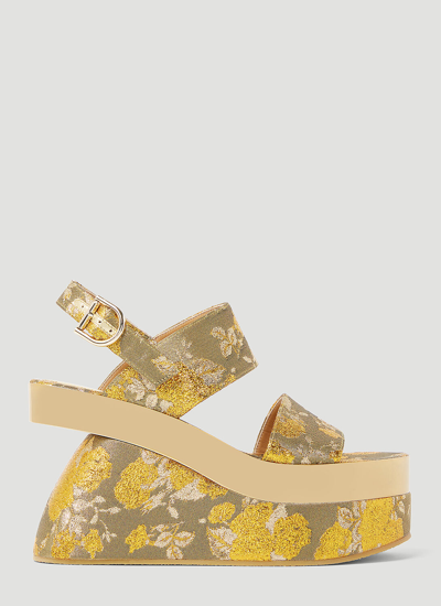 Shop Dries Van Noten Floral Jacquard Platform Sandals In Gold