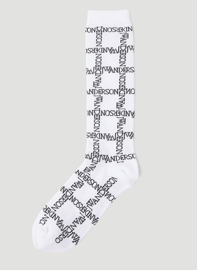 Shop Jw Anderson Logo Grid Long Socks In White