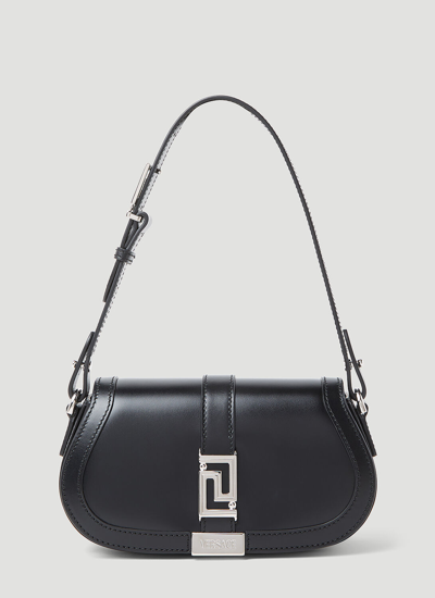 Shop Versace Mini Greca Shoulder Bag In Black