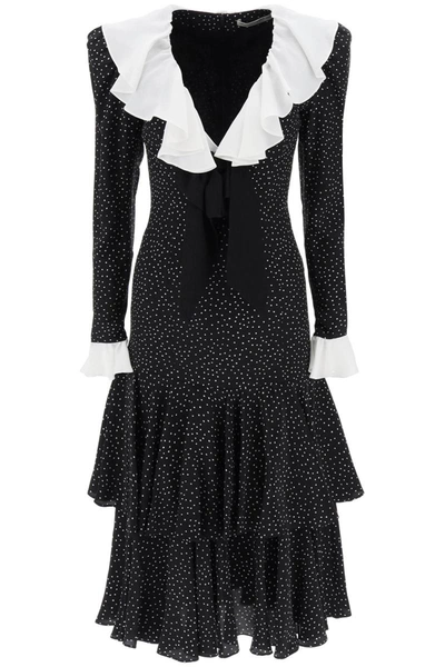 Shop Alessandra Rich Polka-dot Dress With Contrasting Detailing In Black