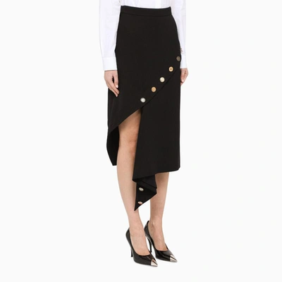 Shop Alexander Mcqueen Asymmetric Skirt With Buttons In Black