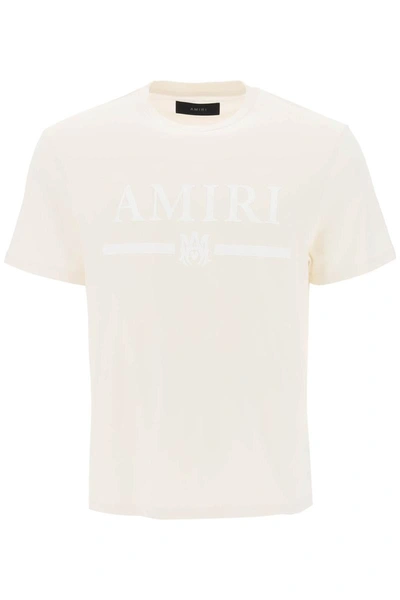 Shop Amiri T-shirt With Rubberized Logo Print In Beige