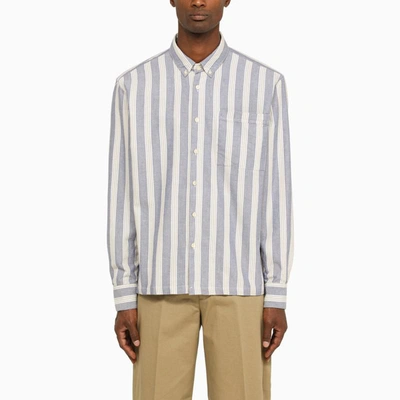 Shop Forét Striped Button-down Shirt In Light Blue