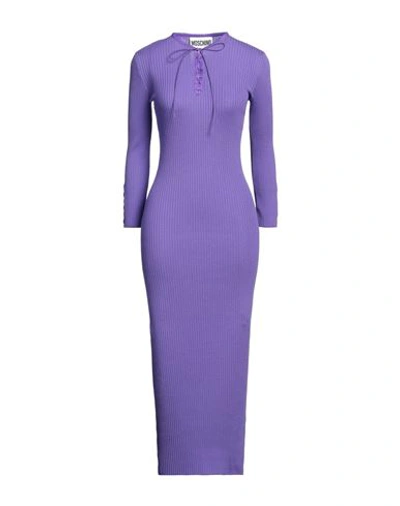 Moschino Woman Maxi Dress Lilac Size 4 Virgin Wool, Polyamide, Elastane, Calfskin In Purple
