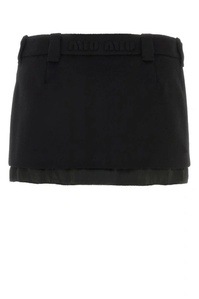 Shop Miu Miu Woman Black Wool Blend Mini Skirt