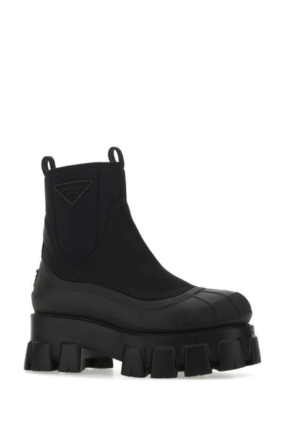 Shop Prada Woman Black Fabric And Re-nylon Monolith Ankle Boots
