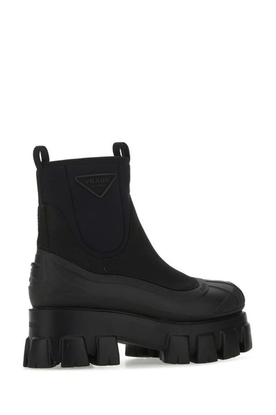 Shop Prada Woman Black Fabric And Re-nylon Monolith Ankle Boots