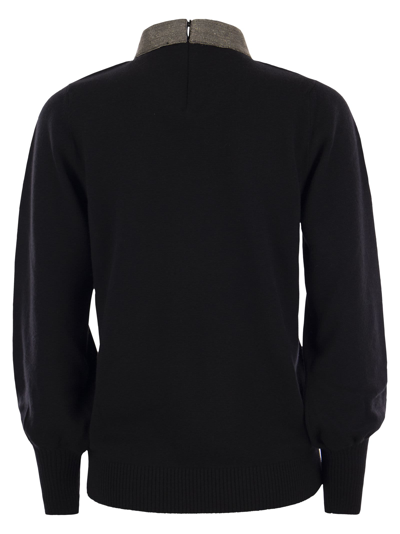 Shop Fabiana Filippi V-neck Sweater With Necklace In Black