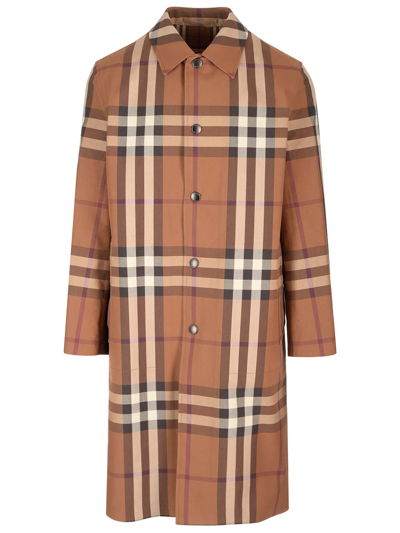 Shop Burberry Reversible Trench Coat With Check Motif In Brown