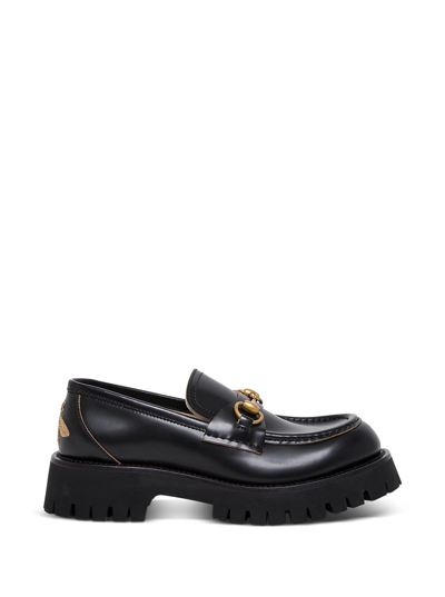 Shop Gucci Treaded Loafers With Horsebit Detail In Black