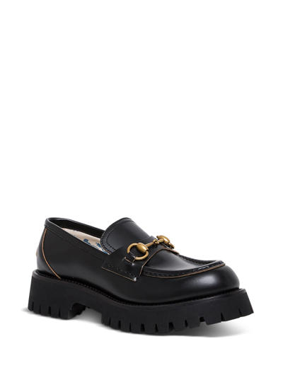 Shop Gucci Treaded Loafers With Horsebit Detail In Black