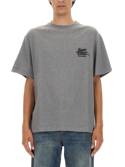 Shop Etro T-shirt With Pegasus Embroidery In Grigio