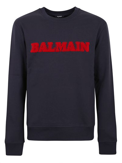 Shop Balmain Retro Flock Sweatshirt In Sja Marine Rouge