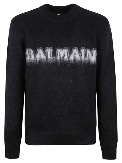 Shop Balmain Retro Brushed Mohair Sweater In Eab Noir Blanc
