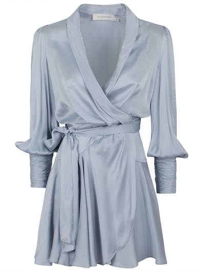 Shop Zimmermann Silk Wrap Mini Dress In Dbl Dusty Blue