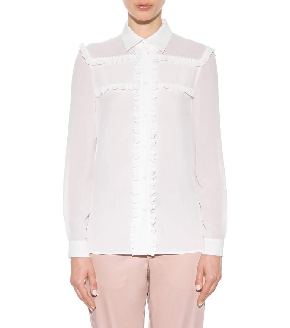 Miu Miu Ruffled Silk Shirt In Latte | ModeSens