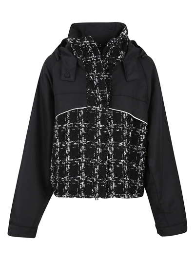 Giambattista Valli Tweed Hooded Coat In Black White