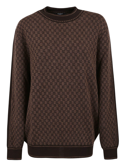 Shop Balmain Mini Monogram Jacquard Knitted Pullover In Wfp Marron Marron Fonce