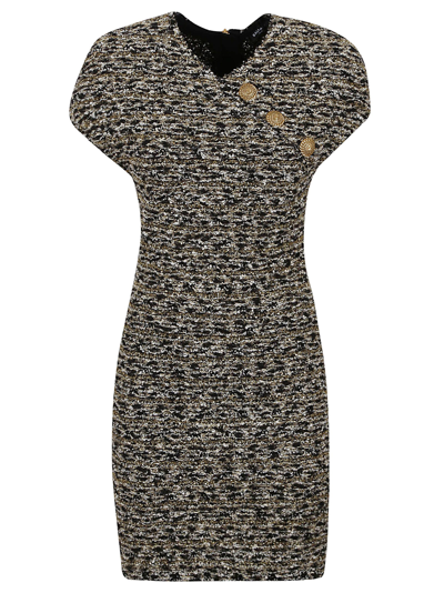 Shop Balmain Sl Tweed Short Dress In Ead Noir Or