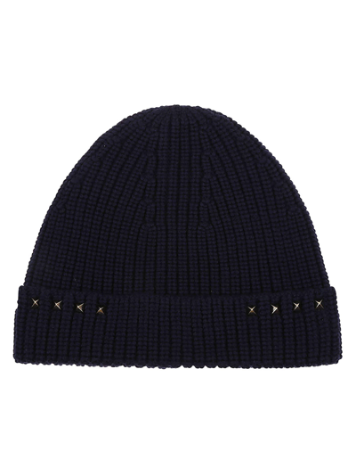 Shop Valentino Beanie Knitted In Navy