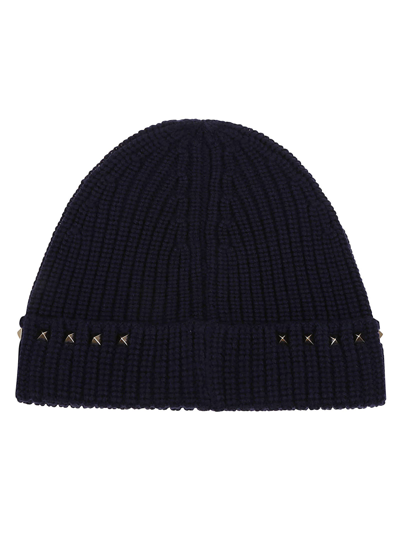 Shop Valentino Beanie Knitted In Navy