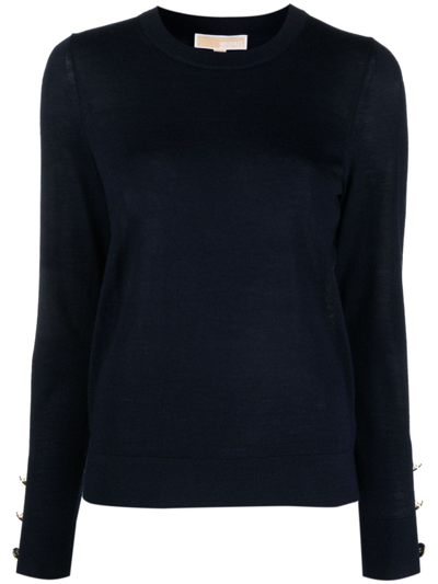 Shop Michael Michael Kors Merino Button Sleeves Long Sleeves Sweater In Midnight Blue