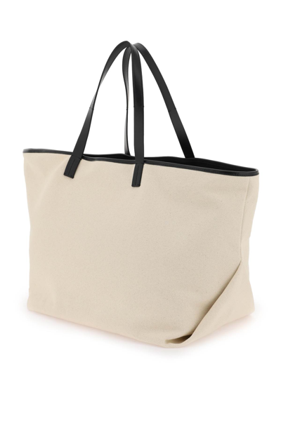 Shop Palm Angels Canvas Tote Bag In Off White Black (white)