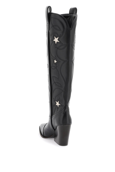 Shop Stella Mccartney Texan Boots With Star Embroidery In Black Stone (black)