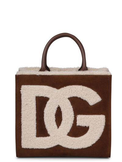 Shop Dolce & Gabbana Logo-embroidered Shearling-detail Bag